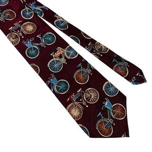 Vintage Tabasco Burgundy Tie with Bicycle Design